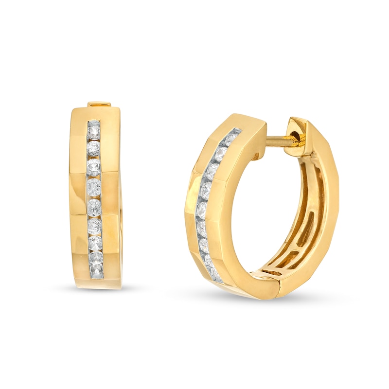 Main Image 1 of Men's 1/4 CT. T.W. Diamond Nine Stone Huggie Hoop Earrings in 10K Gold