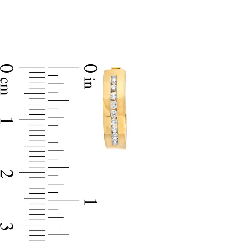 Main Image 3 of Men's 1/4 CT. T.W. Diamond Nine Stone Huggie Hoop Earrings in 10K Gold