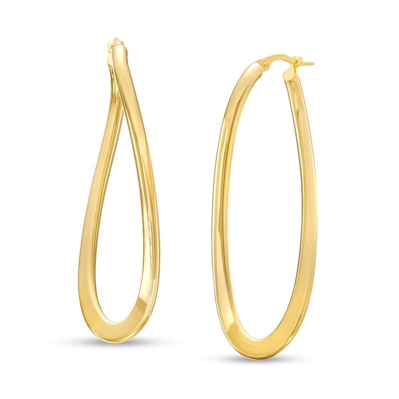 Main Image 1 of 3.0mm Wavy Flat Oval Tube Hoop Earrings in 14K Gold