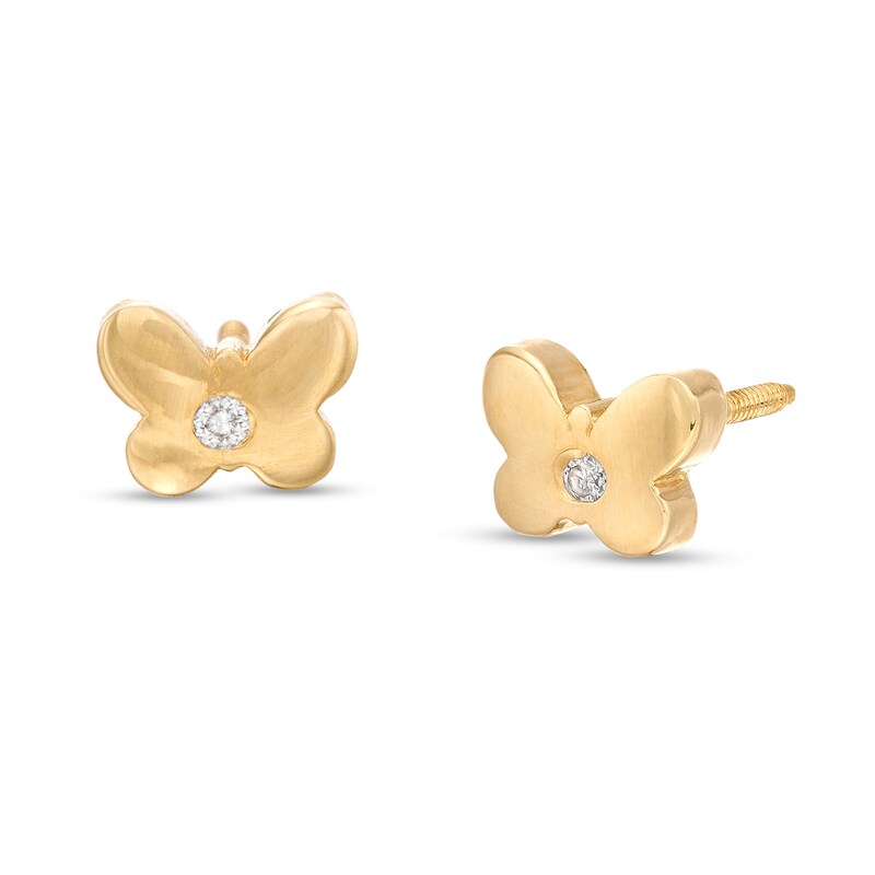 Main Image 1 of Child's Diamond Accent Solitaire Mini Butterfly Stud Earrings in 14K Gold