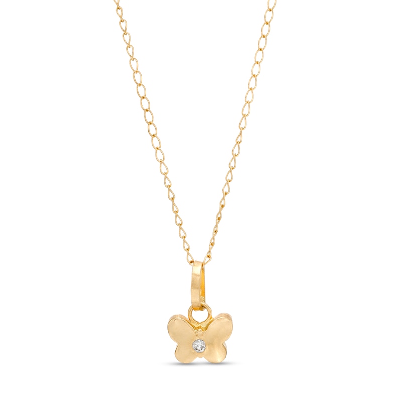 Main Image 1 of Child's Diamond Accent Solitaire Mini Butterfly Pendant in 14K Gold – 13"