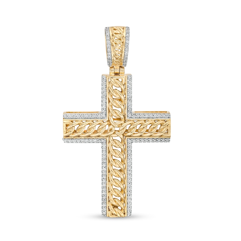 Main Image 1 of Men's 1/2 CT. T.W Diamond Cuban Link Cross Necklace Charm in 10K Gold