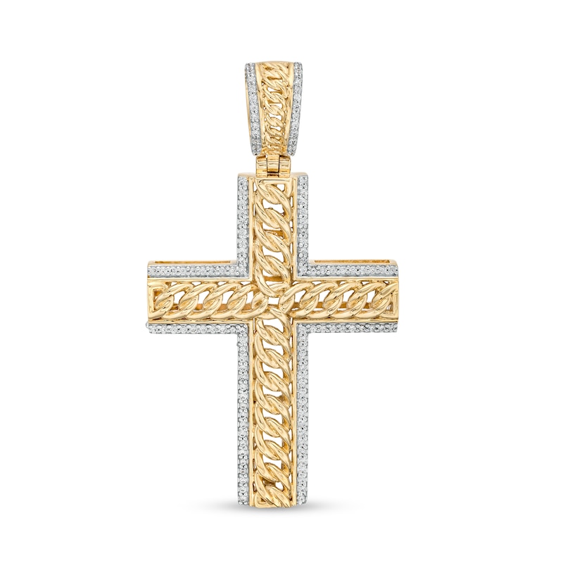 Men's 1/2 CT. T.W Diamond Cuban Link Cross Necklace Charm in 10K Gold