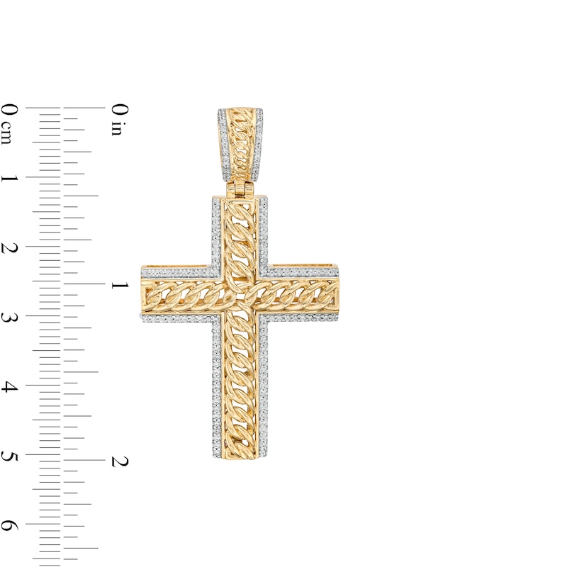 Main Image 2 of Men's 1/2 CT. T.W Diamond Cuban Link Cross Necklace Charm in 10K Gold