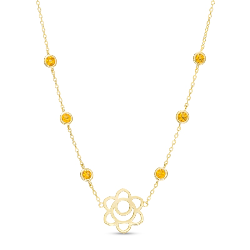Main Image 1 of 3.0mm Madeira Citrine Six Stone Station and Sacral Chakra Symbol Necklace in Sterling Silver with 18K Gold Plate – 20"
