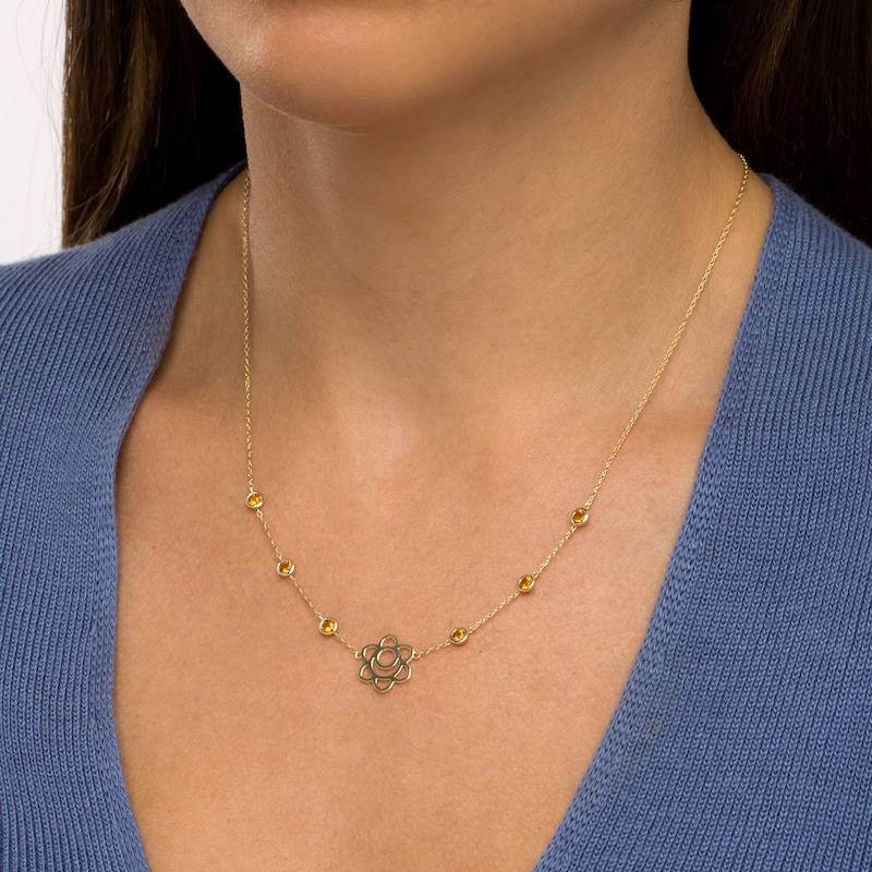 Main Image 2 of 3.0mm Madeira Citrine Six Stone Station and Sacral Chakra Symbol Necklace in Sterling Silver with 18K Gold Plate – 20"