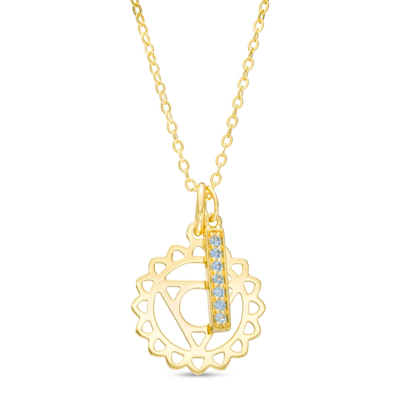 Main Image 1 of Swiss Blue Topaz Vertical Bar and Throat Chakra Symbol Dangle Charm Pendant in Sterling Silver with 18K Gold Plate – 20"