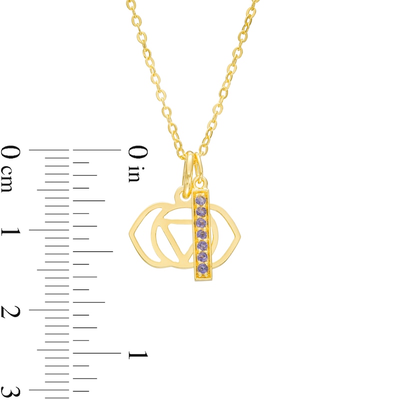 Main Image 3 of Iolite Vertical Bar and Third Eye Chakra Symbol Dangle Charm Pendant in Sterling Silver with 18K Gold Plate – 20"