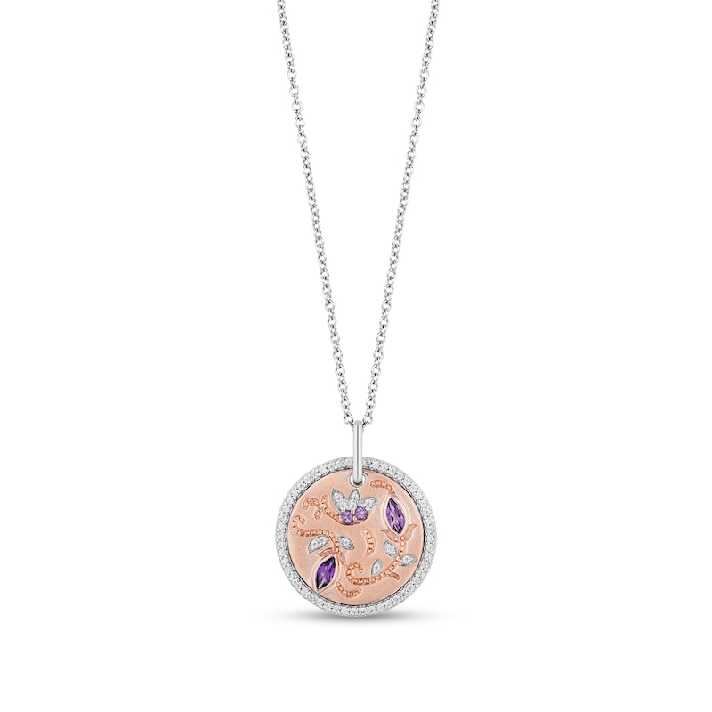 Main Image 1 of Enchanted Disney Rapunzel Amethyst and 1/5 CT. T.W. Diamond Pendant in Sterling Silver and 10K Rose Gold – 19"