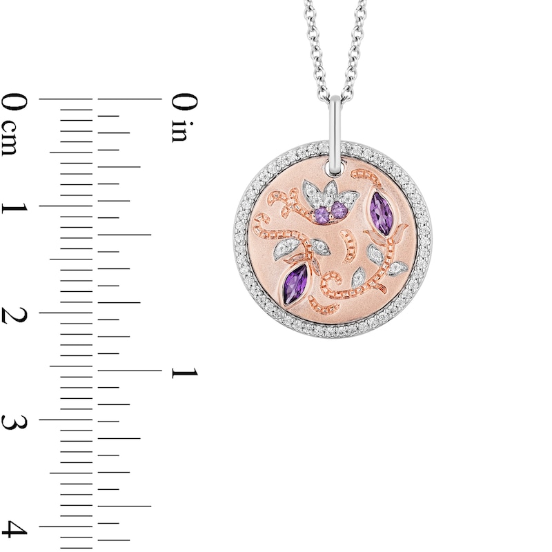 Main Image 3 of Enchanted Disney Rapunzel Amethyst and 1/5 CT. T.W. Diamond Pendant in Sterling Silver and 10K Rose Gold – 19"