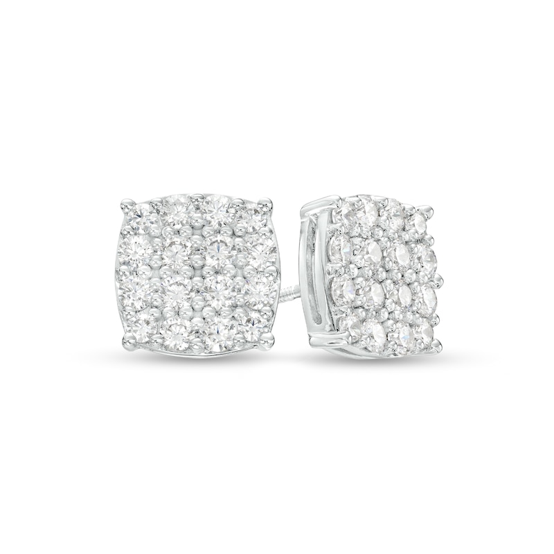 Main Image 1 of Men's 1 CT. T.W. Certified Cushion-Shaped Lab-Grown Multi-Diamond Stud Earrings in 14K White Gold (F/SI2)