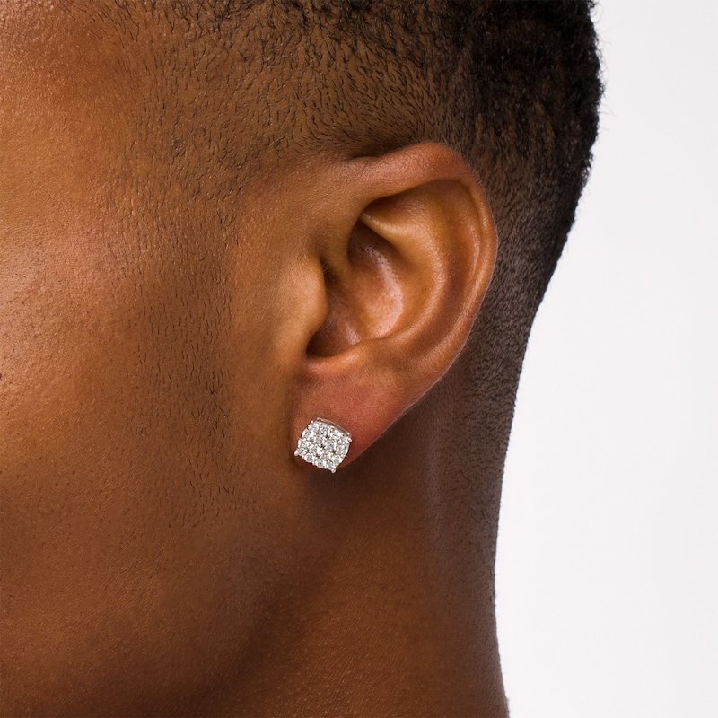 Main Image 2 of Men's 1 CT. T.W. Certified Cushion-Shaped Lab-Grown Multi-Diamond Stud Earrings in 14K White Gold (F/SI2)