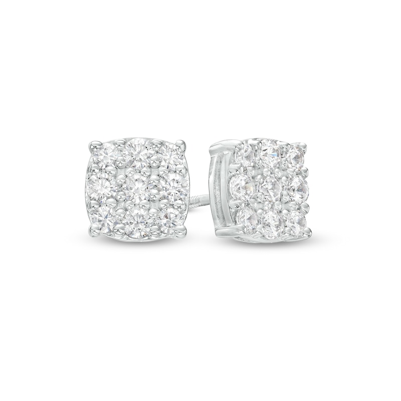 Main Image 1 of Men's 1/2 CT. T.W. Certified Cushion-Shaped Lab-Grown Multi-Diamond Stud Earrings in 14K White Gold (F/SI2)