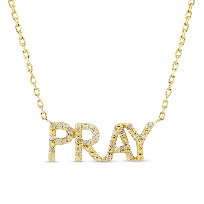 Main Image 1 of 1/15 CT. T.W. Diamond "PRAY" Necklace in 10K Gold - 16"