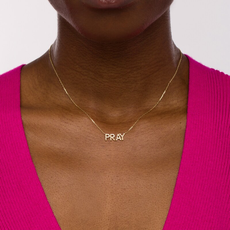 Main Image 2 of 1/15 CT. T.W. Diamond "PRAY" Necklace in 10K Gold - 16"