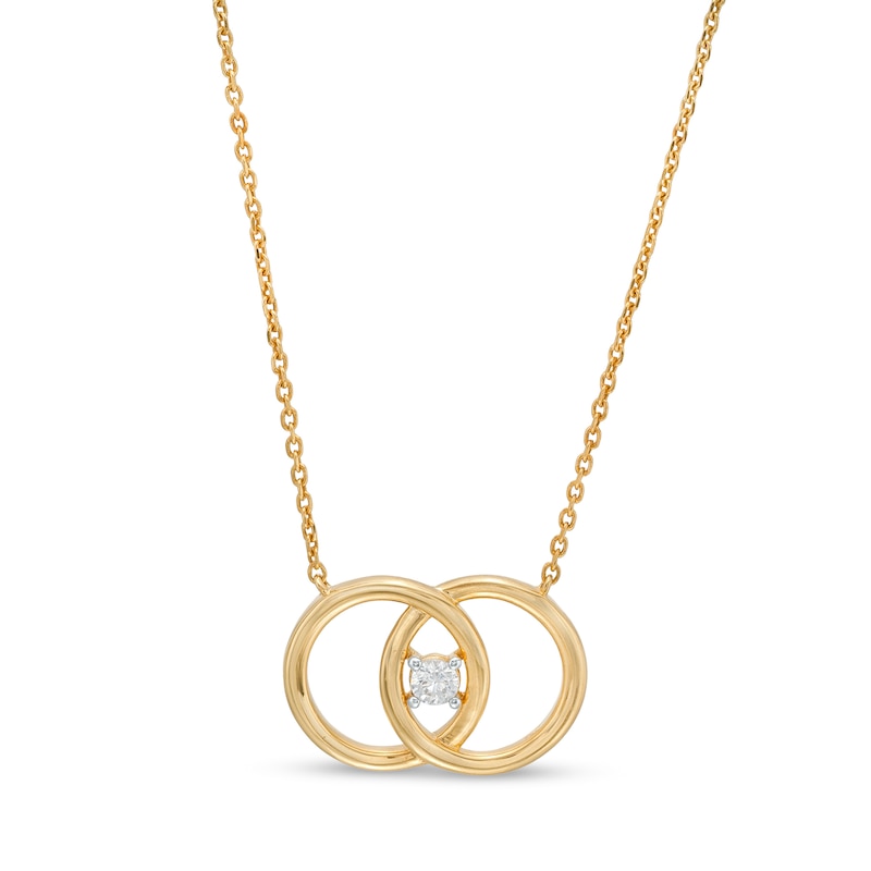 Main Image 1 of You Me Us 1/10 CT. Diamond Solitaire Intertwined Double Circle Necklace in 10K Gold – 19"