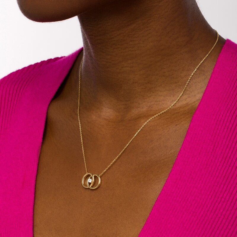Main Image 2 of You Me Us 1/10 CT. Diamond Solitaire Intertwined Double Circle Necklace in 10K Gold – 19"