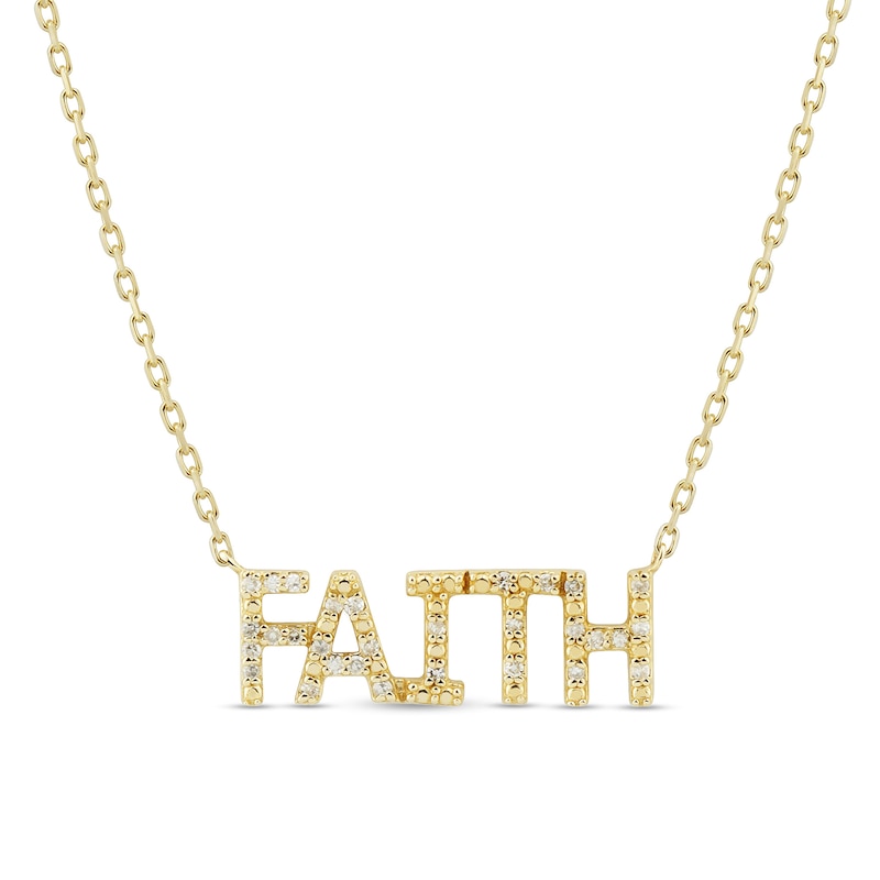 Main Image 1 of 1/15 CT. T.W. Diamond "FAITH" Necklace in 10K Gold - 16"