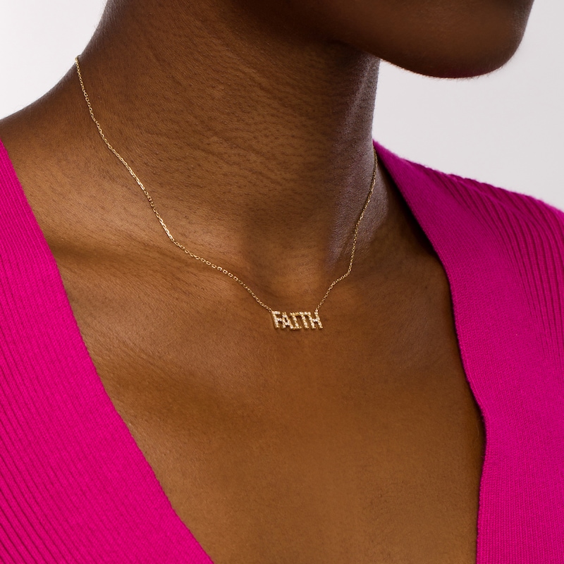 Main Image 2 of 1/15 CT. T.W. Diamond "FAITH" Necklace in 10K Gold - 16"