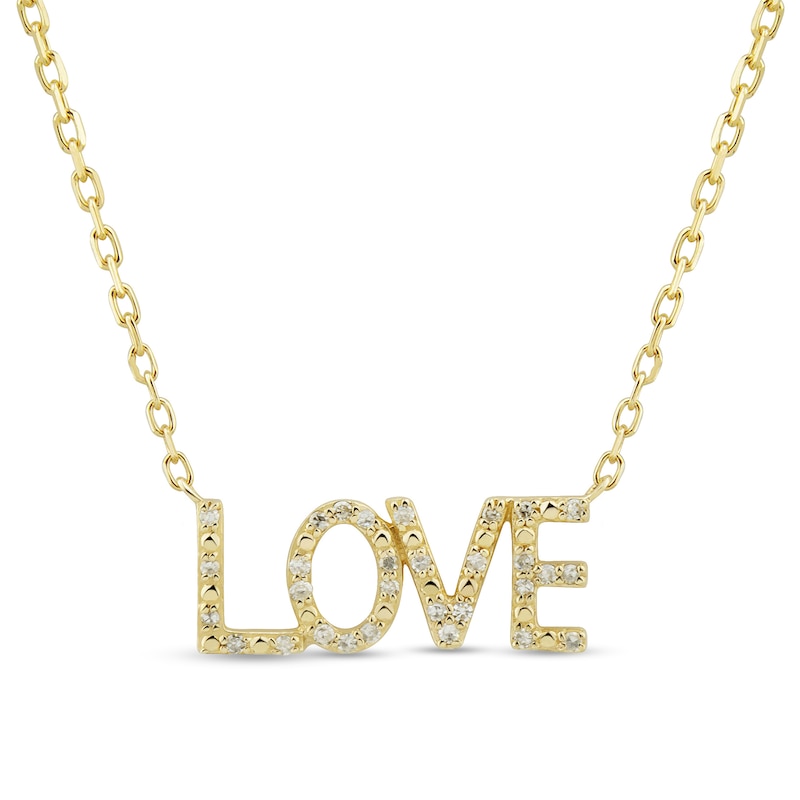 Main Image 1 of 1/15 CT. T.W. Diamond "LOVE" Necklace in 10K Gold - 16"