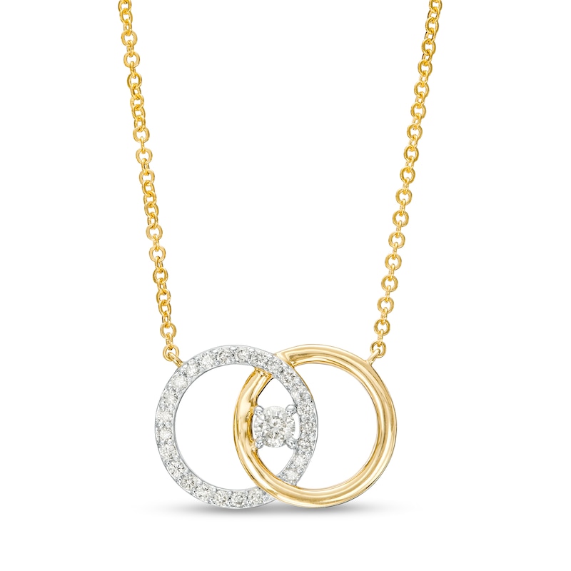 Main Image 1 of You Me Us 1/4 CT. Diamond Intertwined Double Circle Necklace in 10K Gold – 19"