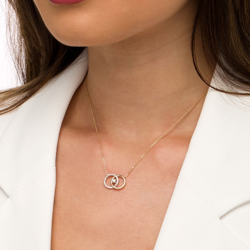 Main Image 2 of You Me Us 1/4 CT. Diamond Intertwined Double Circle Necklace in 10K Gold – 19"