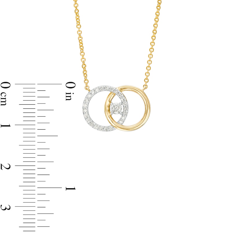 Main Image 4 of You Me Us 1/4 CT. Diamond Intertwined Double Circle Necklace in 10K Gold – 19"