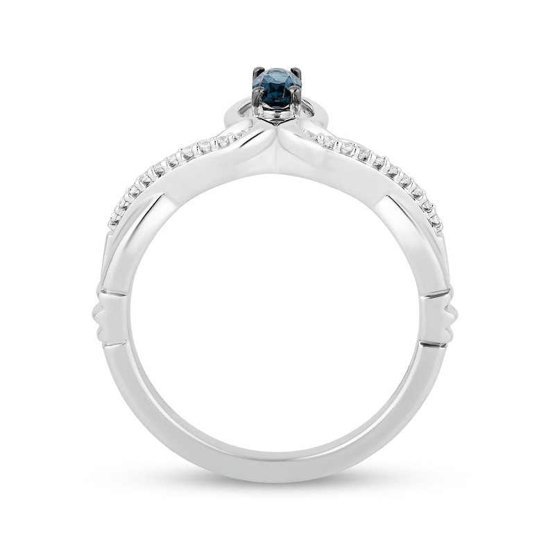 Main Image 3 of Enchanted Disney Cinderella Oval London Blue Topaz and 1/10 CT. T.W. Diamond Twist Shank Tiara Ring in Sterling Silver