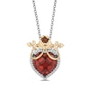 Enchanted Disney Snow White Garnet And 1/10 CT. T.W. Diamond Bow Overlay Heart Pendant In Sterling Silver And 10K Gold