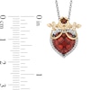 Thumbnail Image 2 of Enchanted Disney Snow White Garnet and 1/10 CT. T.W. Diamond Bow Overlay Heart Pendant in Sterling Silver and 10K Gold