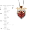 Thumbnail Image 3 of Enchanted Disney Snow White Garnet and 1/10 CT. T.W. Diamond Bow Overlay Heart Pendant in Sterling Silver and 10K Gold