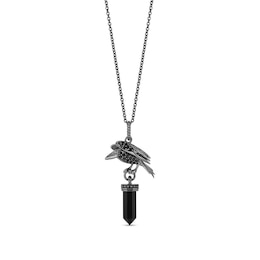 Enchanted Disney Villains Maleficent Obelisk Onyx and 1/8 CT. T.W. Black Diamond Raven Pendant in Black Sterling Silver