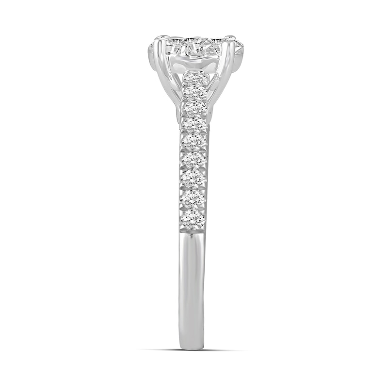 Main Image 3 of 3/4 CT. T.W. Oval-Shaped Multi-Diamond Engagement Ring in 14K White Gold