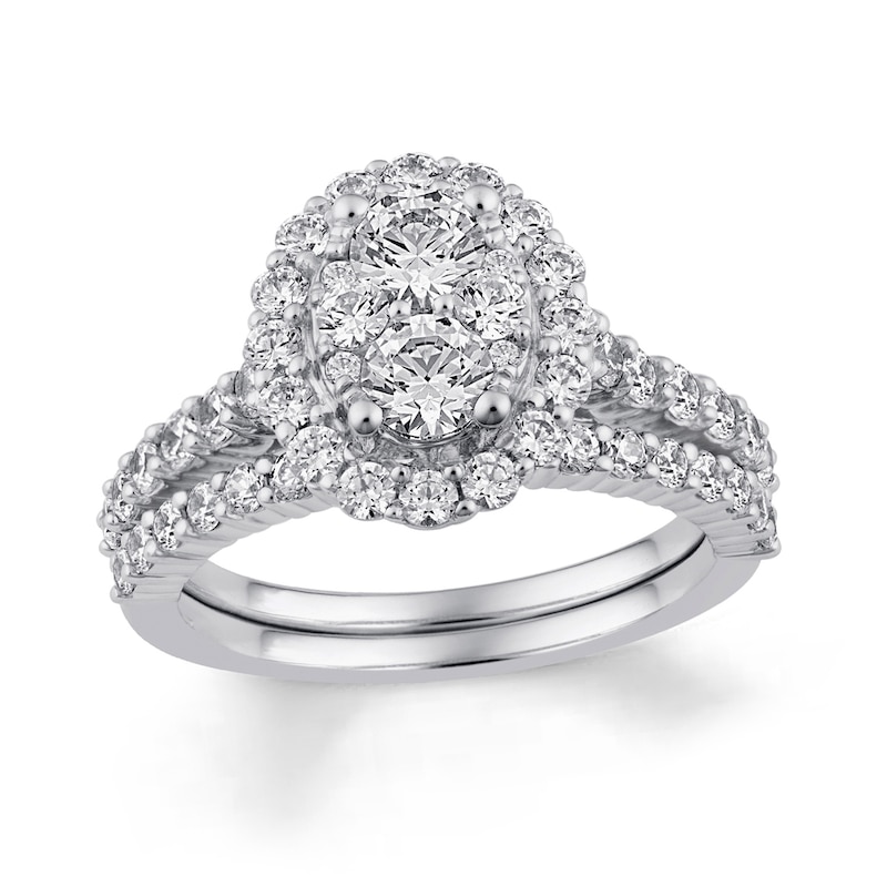 Main Image 1 of 2 CT. T.W. Oval-Shaped Multi-Diamond Frame Bridal Set in 14K White Gold