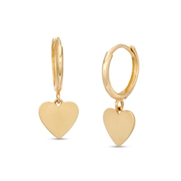 Dainty Heart Disc Dangle Drop Earrings in 14K Gold