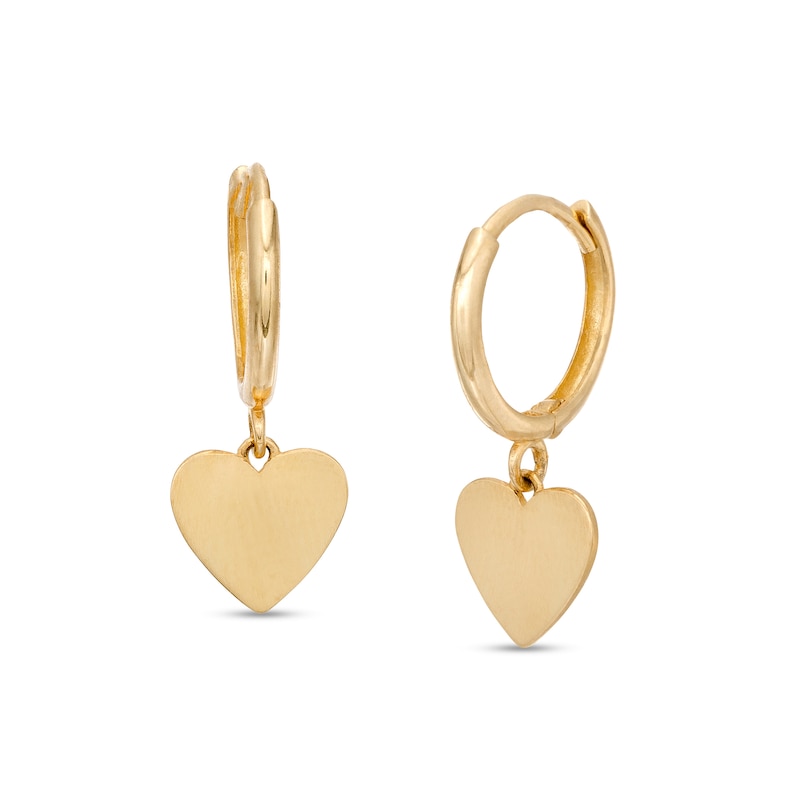 Main Image 1 of Dainty Heart Disc Dangle Drop Earrings in 14K Gold