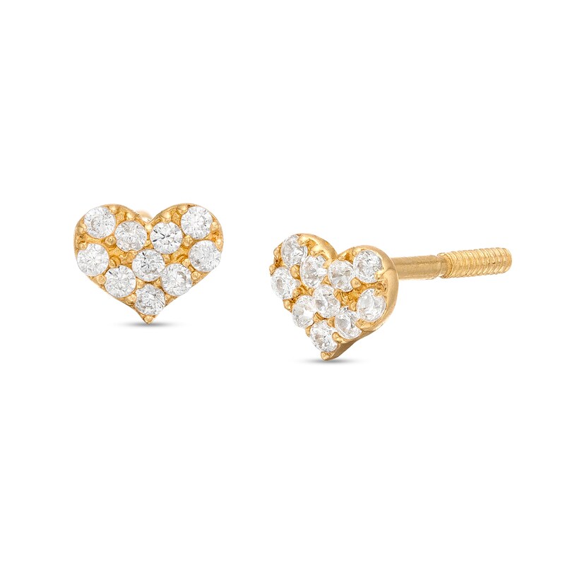Main Image 1 of Child's Cubic Zirconia Pavé Heart Stud Earrings in 14K Gold
