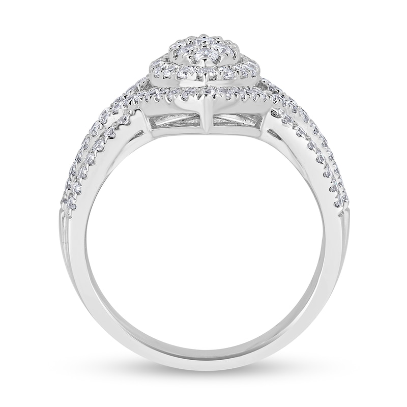Main Image 3 of 2-1/2 CT. T.W. Marquise-Shaped Multi-Diamond Frame Multi-Row Split Shank Engagement Ring in 14K White Gold