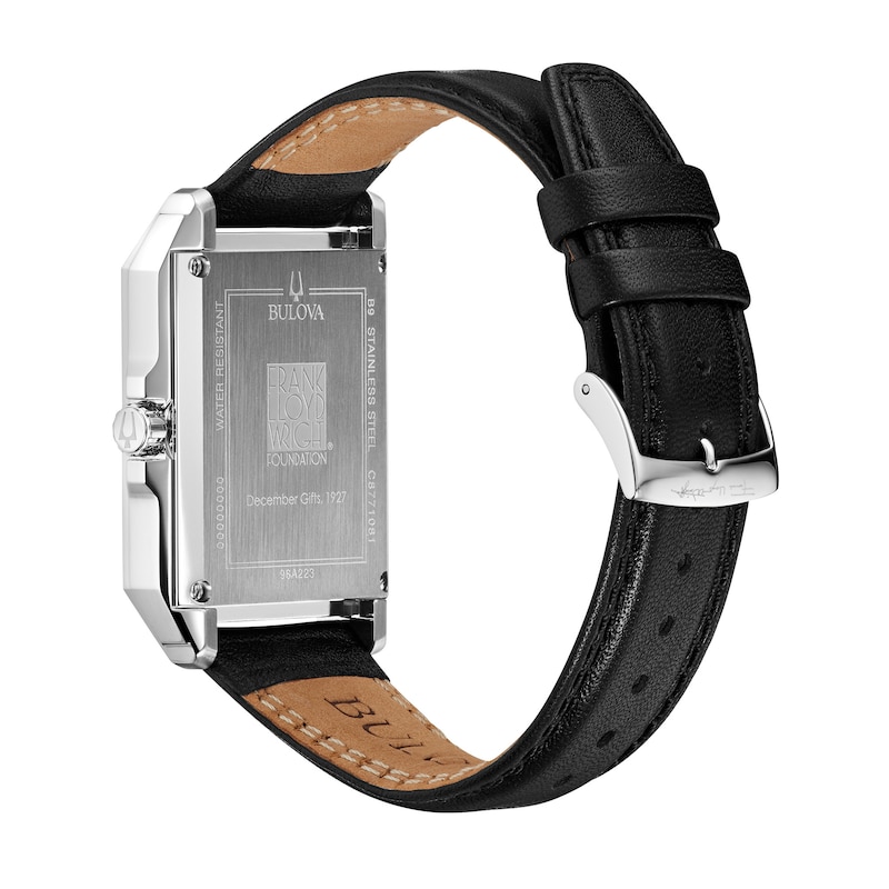 Main Image 3 of Men's Bulova Frank Lloyd Wright Black Leather Strap Watch with Rectangular Dial (Model: 96A223)