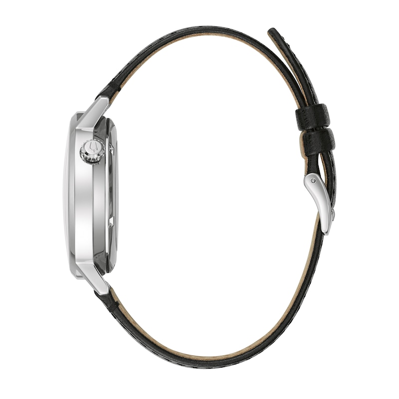Main Image 2 of Men's Bulova Frank Lloyd Wright Automatic Black Leather Strap Watch with Grey Dial (Model: 96A248)