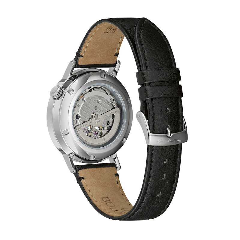 Main Image 3 of Men's Bulova Frank Lloyd Wright Automatic Black Leather Strap Watch with Grey Dial (Model: 96A248)