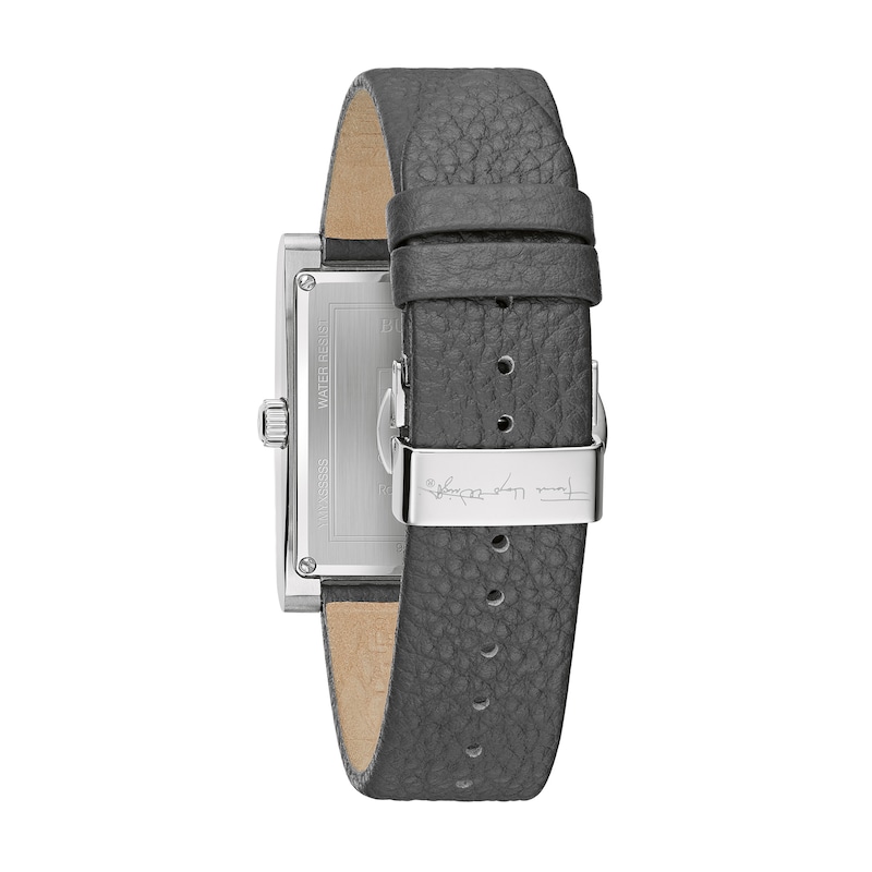 Main Image 3 of Men's Bulova Frank Lloyd Wright Grey Leather Strap Watch with Rectangular Blue Dial (Model: 96A287)