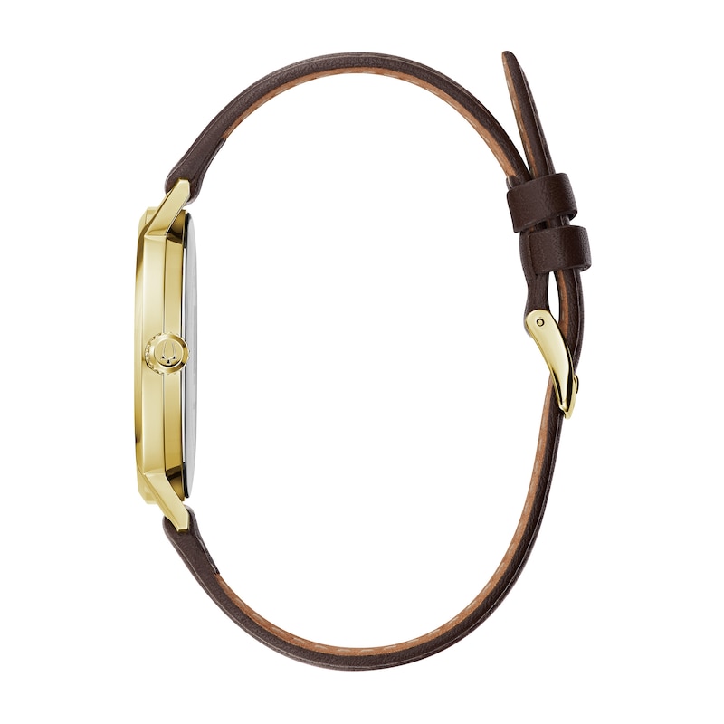 Main Image 2 of Men's Bulova Frank Lloyd Wright Gold-Tone Brown Leather Strap Watch with White Dial (Model: 97A141)
