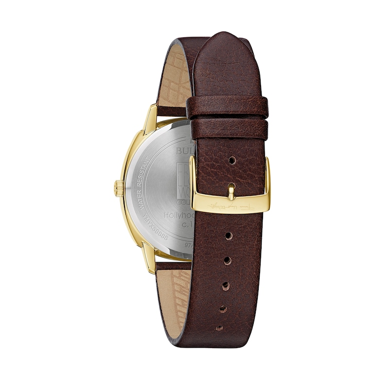 Main Image 3 of Men's Bulova Frank Lloyd Wright Gold-Tone Brown Leather Strap Watch with Grey Dial (Model: 97A173)