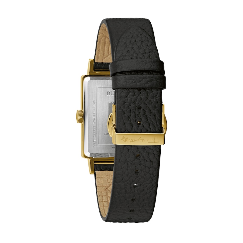 Main Image 3 of Men's Bulova Frank Lloyd Wright Gold-Tone Black Leather Strap Watch with Rectangular Dial (Model: 97A176)