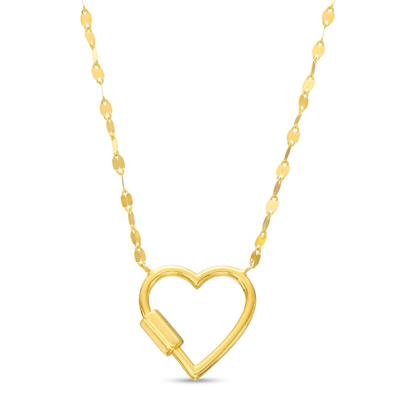 Main Image 1 of Carabiner Heart with Mirror Flat-Link Chain Necklace in 10K Gold