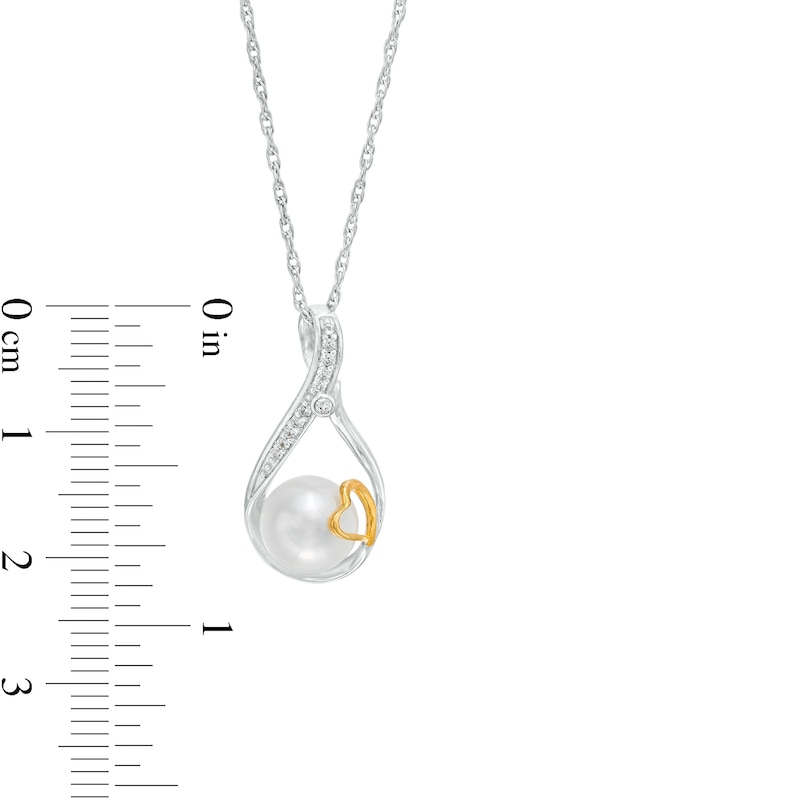 Main Image 3 of 8.0mm Button Freshwater Cultured Pearl and White Lab-Created Sapphire Pendant in Sterling Silver and 18K Gold