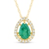 Pear-Shaped Faceted Emerald And 1/15 CT. T.W. Diamond Open Frame Teardrop Pendant In 14K Gold