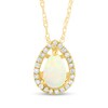Thumbnail Image 1 of Pear-Shaped Cabochon Opal and 1/15 CT. T.W. Diamond Open Frame Teardrop Pendant in 14K Gold