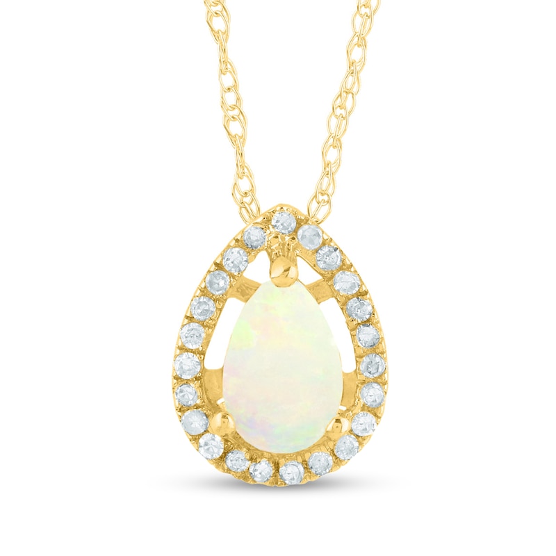 Main Image 1 of Pear-Shaped Cabochon Opal and 1/15 CT. T.W. Diamond Open Frame Teardrop Pendant in 14K Gold